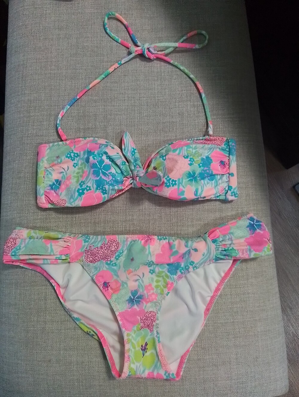 Vintage Pink Victorias Secret Floral Bandeau Bikini Set in Pink & Aqua